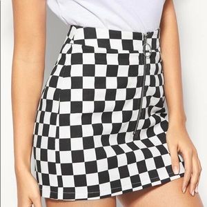 Shein Checkered Mini Skirt with O-Ring Zip
